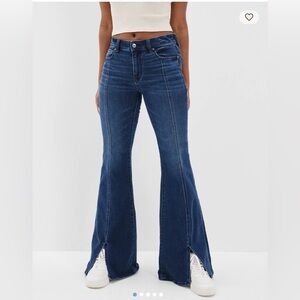 American Eagle Nex Level Stretch Festival Flare Jeans Split Hem Size 0 Regular